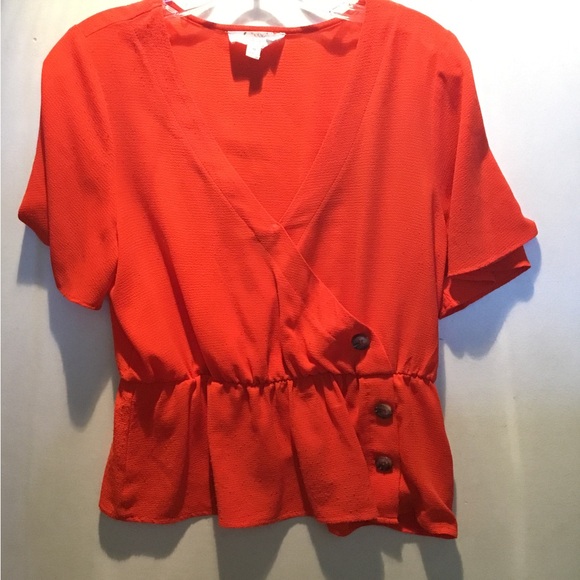 Pink Rose women orange blouse. Cross over front design and elastic waist. Medium - Picture 1 of 3